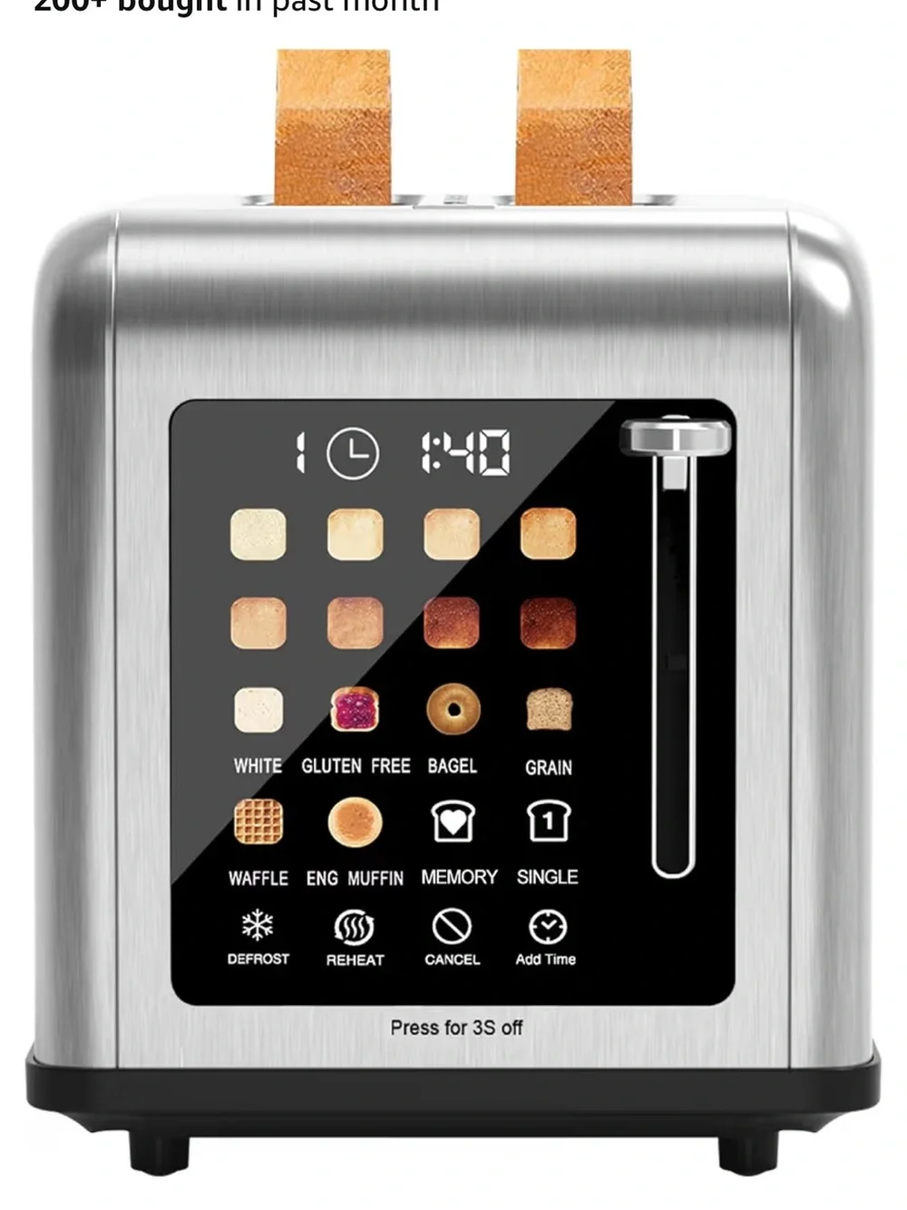 Brushed Stainless Steel 2-Slice Digital Toaster with Touch Controls